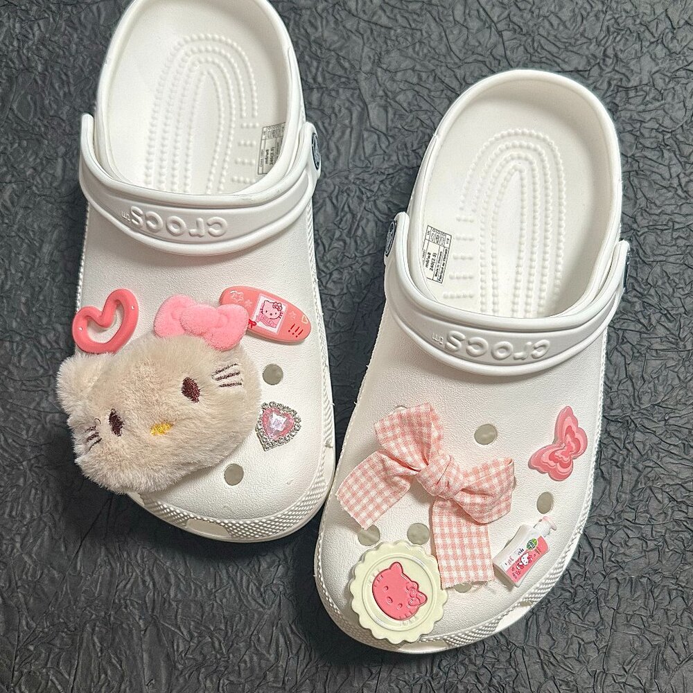 Kawaii Hello Kitty Plush Crocs Shoe Charms Y2K Fun Accessories 8PCS